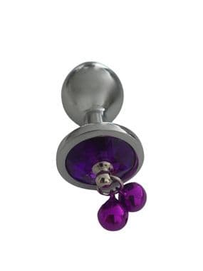 Silver Paslanmaz Çelik Mor Taşlı Zilli Metal Anal Plug