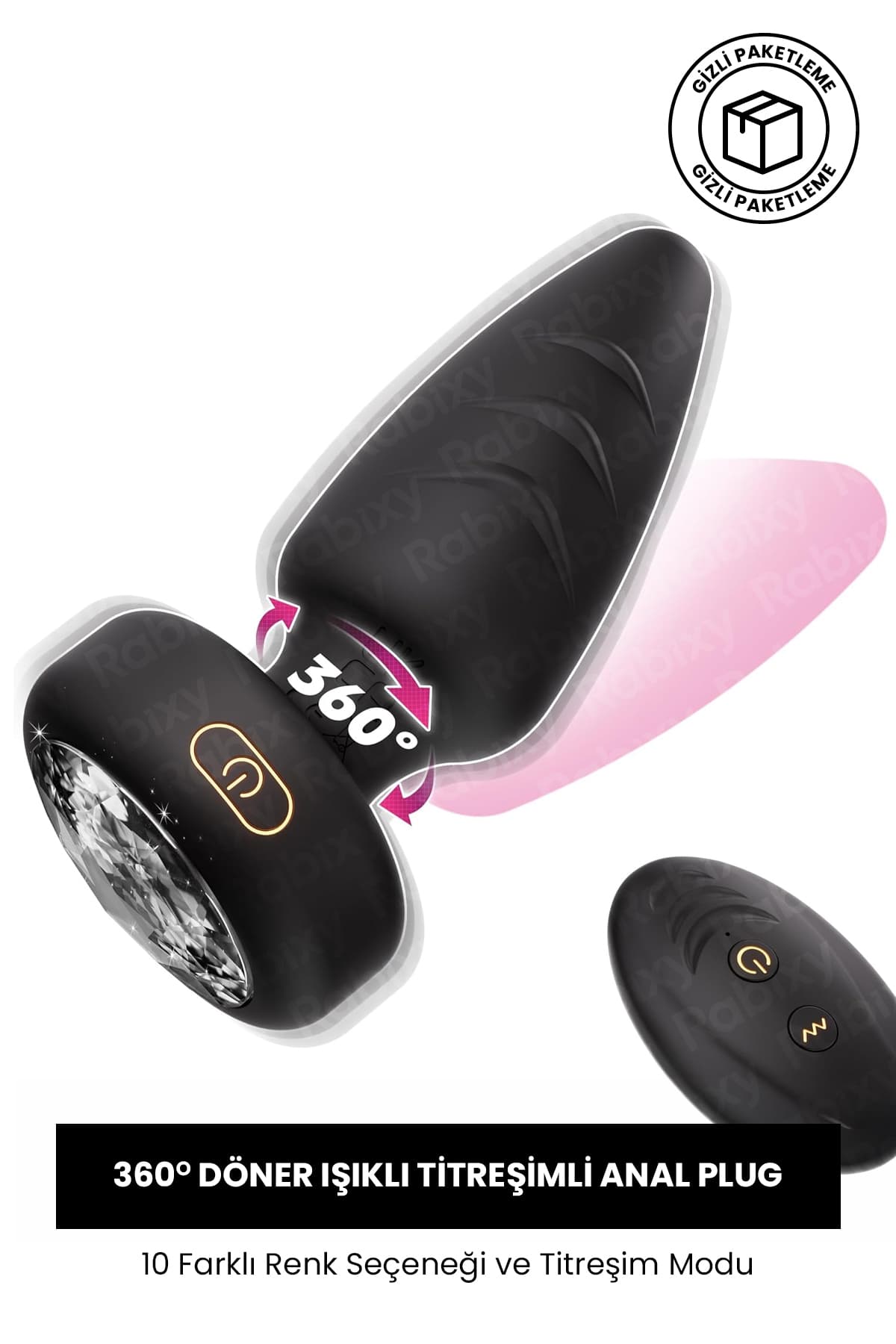 Döner Işıklı Anal Plug 360 Derece Dönen Başlık Işıklı Uzaktan Kumandalı RBXY-TR025, one size 6