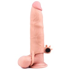 7.5 CM Dolgulu Gerçekçi Ten Doku Titreşimli Kalın Penis Kılıfı - Pleasure X-Tender