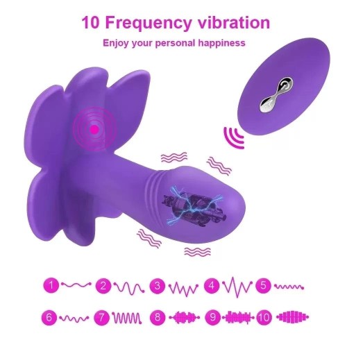 BUTTERFLY Kablosuz Kumandalı Klitoris ve G-Spot Uyarıcı Giyilebilir 2 in 1 Vibratör - Mor