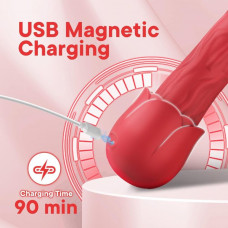 Isıtmalı 10 Titreşim Modlu Şarjlı Gerçekçi Yapıda Kırmızı Gül Vibratör