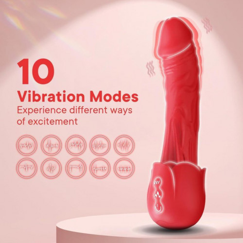 Isıtmalı 10 Titreşim Modlu Şarjlı Gerçekçi Yapıda Kırmızı Gül Vibratör