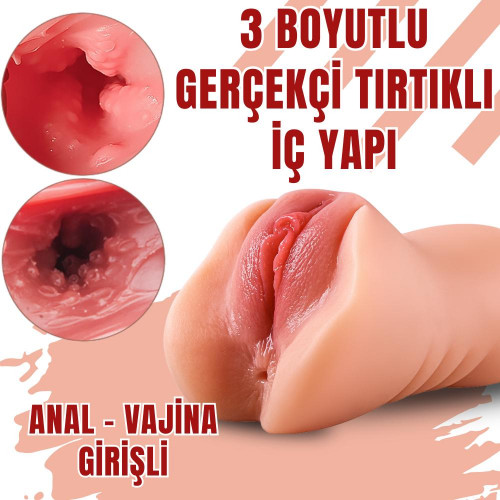 Masturbator Candice - Realistik Dokulu Anal Vajinal 2 in 1 Titreşimli Suni Vajina