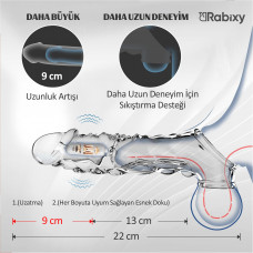 Rabixy 9 cm Uzatmalı Titreşimli Geciktirici Etkili Penis Kılıfı