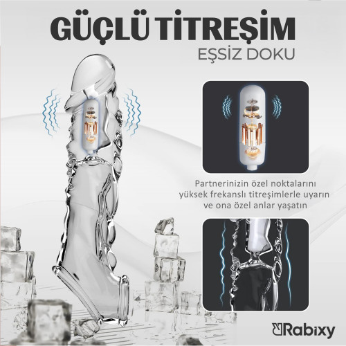 Rabixy 9 cm Uzatmalı Titreşimli Geciktirici Etkili Penis Kılıfı