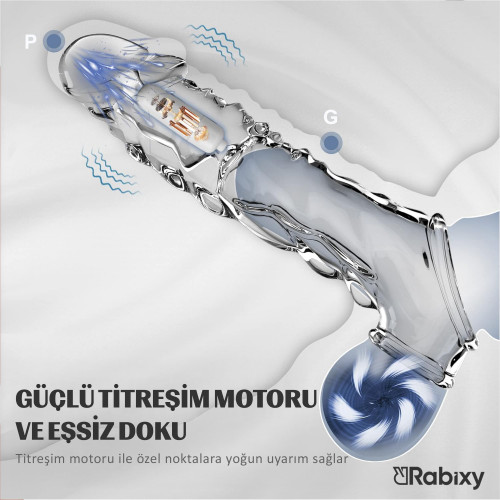 Rabixy 9 cm Uzatmalı Titreşimli Geciktirici Etkili Penis Kılıfı