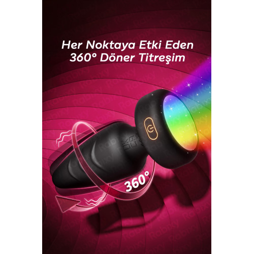 Rabixy Döner Işıklı Anal Plug 360 Derece Dönen Başlık Işıklı Uzaktan Kumandalı