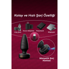 Rabixy Döner Işıklı Anal Plug 360 Derece Dönen Başlık Işıklı Uzaktan Kumandalı