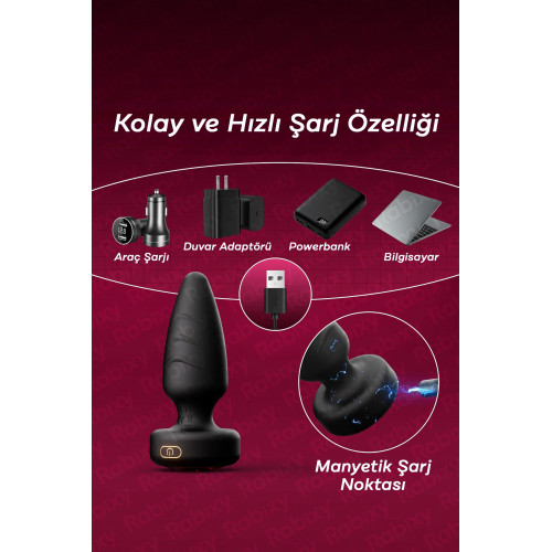 Rabixy Döner Işıklı Anal Plug 360 Derece Dönen Başlık Işıklı Uzaktan Kumandalı